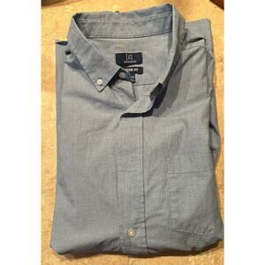 George Mens Dress Shirt Button Down Size L(42-44)‎ Blue Long Sleeve Classic Fit